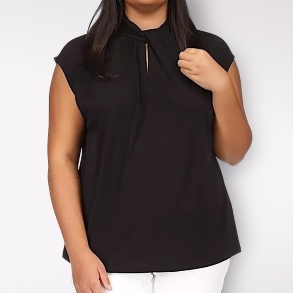MICHAEL Michael Kors Plus Size Twist-Neck Sleeveless W/ zipper in back  Black 0X
